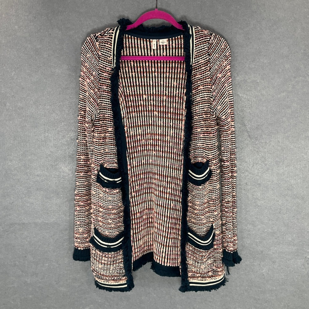 Moth Open Front Cardigan Sweater Fringe Pockets Knit Coastal Grandma Colorful M